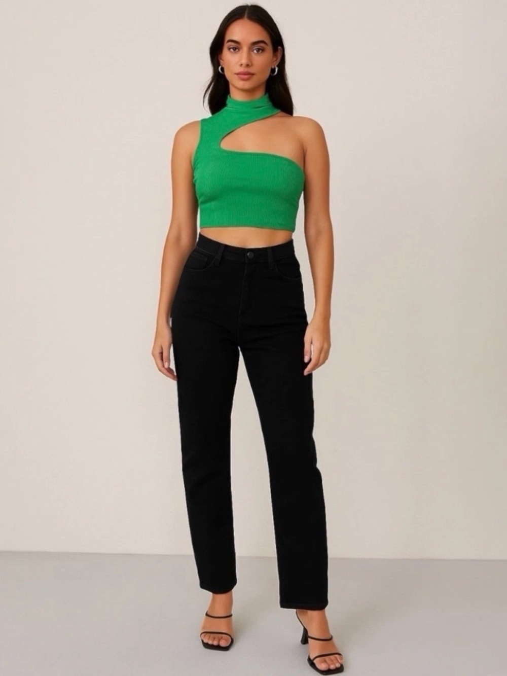 SHEIN Green Asymmetric Cut-Out Crop Top – Size XS ~ Edgy | Bold | Trend-Forward